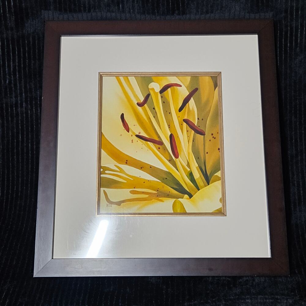 Diana Hsu Original Signed Magnified Lily Botanical Watercolor Painting 21"x20"